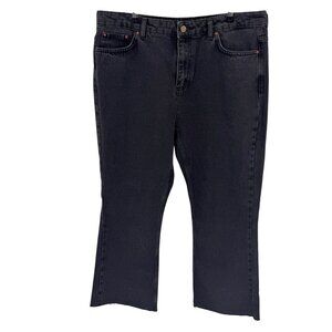 Topshop High Rise Straight Leg Plus Jeans Womens 16 Black Cotton‎ Raw Hem NEW